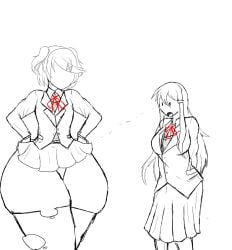 black_and_white breasts color doki_doki_literature_club female huge_thighs human human_only hyper hyper_thighs jimstersrevenge natsuki_(doki_doki_literature_club) skirt thick_thighs thighs wip work_in_progress yuri_(doki_doki_literature_club)