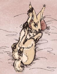 anthro anus ass cervid crowspace ears_up female hi_res hooves legs_up mammal reclining solo sophie spread_butt spreading tail_tuft tuft