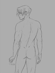 artistic_nude ass athletic_male hades_(game) male_only monochrome no_visible_genitalia nude_male sketch solo_male thanatos_(hades) tinacheesecat twunk undercut