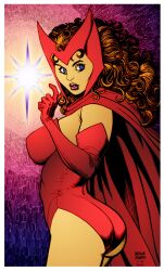 1girls 2010 arthur_adams artist_name ass avengers blue_eyes brown_hair female female_only full_color fully_clothed headdress large_breasts light-skinned_female light_skin looking_at_viewer looking_back marvel marvel_comics red_cape red_leotard scarlet_witch solo superheroine very_long_hair wanda_maximoff western_art