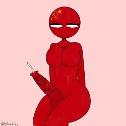 big_ass big_breasts big_penis churelyy countryhumans futa_only futanari horsecock humanoid penis solo soviet_union_(countryhumans) sweat yellow_eyes