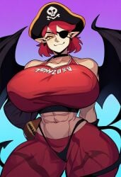 1girls abds ai_generated amity_blight dan16369336 disney eyepatch female female_only hand_on_hip huge_breasts muscular muscular_female orange_eyes pirate_hat pointy_ears red_hair smile solo tagme the_owl_house thunder_thighs twitter_link wings