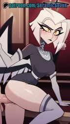 1boy 1boy1girls 1girls 2025 2d ai ai_generated angel angel_wings anime anime_style female from_side hazbin_hotel hetero_sex light-skinned_female light_skin lute_(hazbin_hotel) male male/female penis pussy raised_eyebrow seramic_seven sex_from_behind short_hair standing standing_sex thick thick_thighs thighhighs uncensored uncensored_penis vaginal_insertion vaginal_penetration vaginal_sex white_hair wings yellow_eyes