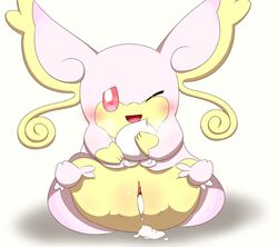 after_sex audino blush bodily_fluids creampie creampied_feral cum cum_in_pussy cum_inside female feral feral_creampied feral_pokemon genital_fluids genitals hi_res mega_audino mega_evolution minami_(artist) nintendo pokémon_(species) pokemon pussy simple_background solo video_games