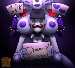 2024 2d 2d_(artwork) 2d_artwork animatronic animatronic_female anthro areola areolae armwear artist_logo artist_name beanontoast big_breasts collar five_nights_at_freddy's five_nights_at_freddy's:_security_breach furry furry_female grey_fur nipples original_character purple_lipstick purple_nipples roxanne_wolf_(fnaf) staffbot tie wolf_girl