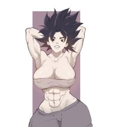 1girls abs arms_up big_breasts caulifla cleavage dragon_ball dragon_ball_z female female_only muscular muscular_female rikkatzu