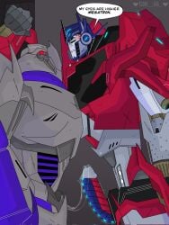 2males alien alien_boy alien_humanoid alien_male alien_robot armor armored_male autobot beast_hunters big_penis blue_eyes boner cock_out cybertronian decepticon face_to_face gay hand_behind_another&#039;s_head large_penis male_only megatron metal_penis metallic_body optimus_prime penis precum pressing_against red_eyes rider__666_ robot_genitalia robot_humanoid robot_penis staring_at_penis tagme thick_penis transformers transformers_prime