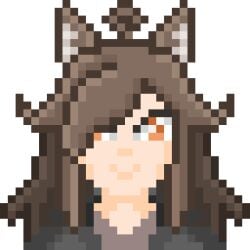 animated brown_hair empty_eyes hypnosis kaede_(skecchyartist) long_hair mind_control nyarupix original original_character parasite parasitic_possession pixel_art png transparent_background virtual_youtuber vtuber wolf_ears wolf_girl