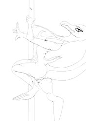 2021 absurd_res anthro anus ass big_breasts black_and_white breasts dancing digital_drawing_(artwork) digital_media_(artwork) exercise female genitals hi_res looking_at_viewer monochrome nintendo nipples nude pokémon_(species) pokemon pokemon_(species) pole pole_dancing pussy reptile salazzle scalie scarlet_dragoon signature simple_background solo stripper_pole video_games workout