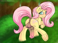 absurd_res animal_genitalia animal_penis anus ass balls big_balls big_butt big_penis blush cutie_mark equid equine equine_penis feral fluttershy_(mlp) forest friendship_is_magic futanari genitals gynomorph hair hasbro herm hi_res hooves horse intersex looking_at_viewer looking_back mammal my_little_pony outside pegasus penis perineum pink_hair pink_penis plant pony puffy_anus shy sketchy_knight solo text tree underhoof url wings