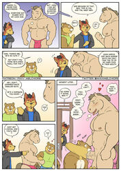 2021 anthro ass big_penis blush brown_body bulge canid canine canis chipmunk closed_eyes clothing comic dialogue domestic_dog english_text equid equine genitals ground_squirrel group heart hi_res hoodie horse humanoid_hands humor male male/male mammal matchmaking maxima musclegut nipples oral penis rodent sad sciurid sex shirt sitting text the_truth tongue tongue_out topwear underwear