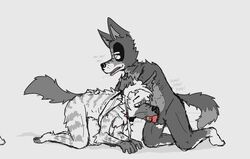 all_fours balls bodily_fluids breath canid canine canis domestic_dog drooling duo genitals grabbing_fur humping hyaenid kneeling male male/male mammal open_mouth oral panting ricthecusco saliva size_difference small_dom_big_sub striped_hyena