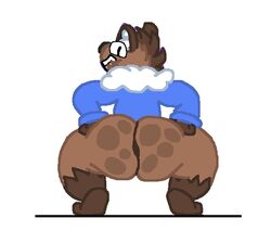 anthro ass bent_over blue_clothing blue_jacket blue_topwear brown_body clothing crouching hyaenid inner_ear_fluff jacket male mammal solo spots spotted_butt topwear tuft tundra(tundrathehyena4) tundrathehyena4 white_ear_fluff