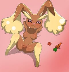 anthro anvil_head condom female furry lopunny nude pokemon pokemon_(species) pokemorph rabbit solo spread_legs