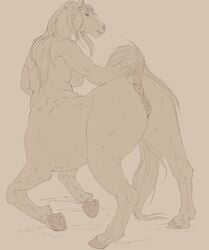 breasts conditional_dnp equid equid_taur equine female genitals hair hi_res hooves mammal mammal_taur mane mane_hair oouna pussy solo taur