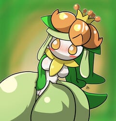 anthro anvil_head cute flower flower_in_hair green_hair lilligant no_nipples pale_skin plant pokemon skirt_lift