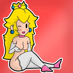 anvil_head blonde_hair blush covering_breasts cute mario_(series) nude paper paper_mario paper_peach princess princess_peach solo