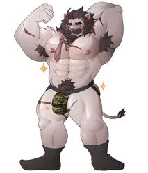 1male 2021 abs anthro armpit_hair beard beefy big_muscles black_hair bodily_fluids body_fur body_hair brown_eyes bulge camo_print clothing ear_piercing ear_ring eyebrows eyewear facial_hair felid flexing footwear fur genital_outline gio_madfang glasses hair happy_trail hi_res huge_muscles intact jockstrap leonine leonine_tail lion long_hair_male looking_at_viewer male male_nipples male_only male_pubic_hair mammal mane manly masculine mature_anthro mature_male mostly_nude_male mrookii muscular muscular_anthro muscular_male mustache necktie nipples one_eye_closed pantherine pecs penis_outline piercing pink_nipples pink_nose pubes simple_background smooth_fur socks solo sparkles standing sweat tail thick_eyebrows underwear white_background white_body white_fur wink