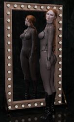 1girls 3d 3d_(artwork) actress boots celebrity daz3d daz_studio female female_only game_of_thrones high_heel_boots high_heels human human_only latex latex_bodysuit latex_gloves latex_suit leather_boots light-skinned_female light_skin mirror pin3d platform_heels sansa_stark solo sophie_turner