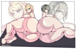 2girls akamatsu_kaede anus ass ass_focus ass_to_ass big_ass big_breasts big_butt big_thighs breasts butt chrona_draws clothes_removed comparing completely_naked completely_nude completely_nude_female danganronpa danganronpa_v3 duo duo_focus exposed_anus exposed_breasts exposed_pussy facing_viewer fat_ass feet female female_focus female_only front_view green_hair hair_covering_one_eye huge_ass huge_breasts light-skinned_female light_skin medium_hair multiple_girls naked nude nude_female nudity pale-skinned_female pale_skin pussy round_ass short_hair smooth_skin soles thick thick_ass thick_thighs thighs toujou_kirumi uncensored uncensored_vagina yellow_hair