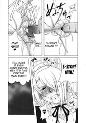 anus beelzebub_(manga) clothed dialogue fingering hilda_(beelzebub) maid maid_outfit maid_uniform pip_(artist)