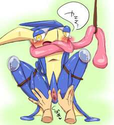 amphibian anthro blush bodily_fluids bondage bound clitoris crying dominant dominant_pov duo female first_person_view genitals greninja hi_res human japanese_text mammal negoya nintendo open_mouth pokémon_(species) pokemon pokemon_(species) pussy rope solo_focus tears text tongue tongue_out translation_request video_games yellow_eyes