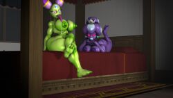 2girls 3d 3d_(artwork) areolae barefoot bed bedroom big_ass big_breasts big_nipples bimbo bimbo_body breasts bubble_butt cackletta crossed_legs crown drooling duo earrings female female_only green_body green_earrings green_nipples green_skin lips lipstick long_tongue looking_at_viewer mario_(series) mario_and_luigi_(series) naked nintendo nipples nude open_mouth pink_eyes princess_shroob purple_body purple_nipples purple_skin saliva seductive smile source_filmmaker thatknowndude thick thick_hips thick_thighs tongue tongue_out wet_pussy wide_hips