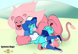 bodily_fluids cartoon_network clothing cum cum_in_pussy cum_inside duo felid female feral fur genital_fluids humanoid lapis_lazuli_(steven_universe) lion lion_(steven_universe) male male/female mammal pantherine pawpads paws penetration pink_body pink_fur sex size_difference steven_universe unknown_artist vaginal_penetration zoophilia