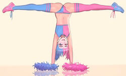 1boy adidas androgynous armpits ass_cheeks bdone belly_button blue_and_pink_hair blue_crop_top blue_eyes blue_hair blue_legwear blue_panties blue_pom_poms bulge bulge_through_clothing cheerleader cheerleader_uniform color crop_top crossdressing exposed_panties femboy handstand happy heterochromia leggings legwear male male_only midriff multicolored_hair open_mouth panties panties_bulge pastel pastel_colors pink_crop_top pink_eyes pink_hair pink_legwear pink_panties pink_pom_poms pom_poms shoelaces smile sneakers solo splits striped_legwear thighhighs trap upside-down_splits upside_down_face white_skin wild_hair