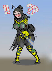 2d apex_legends ass ass_expansion big_ass big_breasts big_butt blush blush_lines breast_expansion breast_grab breast_hold breasts growing growth growth_ray horny hourglass_expansion hourglass_figure pussy pussy_hold shaking shaking_ass shaking_breasts shaking_butt simple_background sweat sweatdrop sweating wraith_(apex_legends)