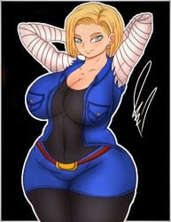 1girls alternate_version_available android_18 blonde blonde_hair blue_eyes cameltoe cleavage crazypearl curvy dragon_ball erect_nipples female huge_areolae huge_ass huge_breasts puffy_nipples short_hair thick_lips voluptuous wide_hips yellow_hair