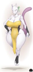 big_breasts dress female female_mewtwo grumpy mewtwo nipple_bulge pokemon pokemon_(species)