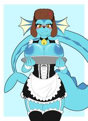 big_breasts blush female maid_uniform mojiuwu nintendo nipples pokémon_(species) pokemon pokemon_(species) tagme thick_thighs vaporeon