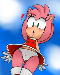 amy_rose bow_panties cameltoe hearlesssoul panties pantyshot pink_fur pink_hair sonic_(series) surprised sweat upskirt white_panties