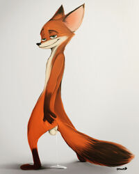 anthro anus ass backsack balls bodily_fluids butt_grab canid canine cum cum_drip cum_in_ass disney dripping fox fur genital_fluids genitals green_eyes hand_on_butt hi_res male male_only mammal nick_wilde orange_body orange_fur ottmutt simple_background solo tagme zootopia