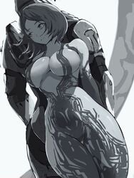 1boy 1girls 2d armor artificial_intelligence back_to_back black_and_white breasts cortana facing_forward female functionally_nude functionally_nude_female halo_(series) hips huge_breasts male master_chief miraihikari preview short_hair sketch slim_waist thick_thighs thighs wide_hips wip work_in_progress