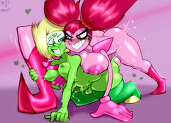 2futas all_fours ambiguous_penetration areolae balls breasts chubby doggy_style duo erection futa_on_futa futa_only futanari green_body huge_ass humanoid humanoid_penis looking_at_another neayix nipples nude penis peridot_(steven_universe) pink_skin sex size_difference skindentation spinel_(steven_universe) steven_universe thick_thighs thighhighs wide_hips