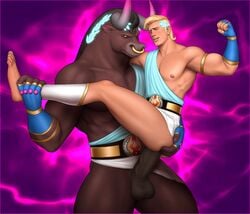 anal anthro asterius_(hades) bigger_penetrating_smaller drawnpr0n flex gay hades_(game) horns humansub interspecies male male_only minotaur muscular nose_piercing size_difference stand_and_carry_position theseus_(hades) video_games yaoi