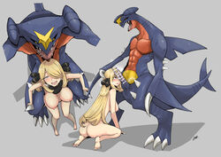 1boy 1girls 2021 anthro anthro_penetrating anthro_penetrating_human ass big_breasts big_butt blonde_hair blush breasts censored cynthia_(pokemon) duo female female_human female_penetrated femsub garchomp genitals hair hi_res human human_on_anthro human_penetrated interspecies male male/female male_garchomp male_penetrating male_penetrating_female maledom mammal nintendo nipples nude pandaranohako penetration penis pokémon_(species) pokemon pokemon_(species) pokemon_champion pokemon_dppt pokephilia sex video_games