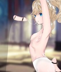 armpits barbara_(genshin_impact) blonde_hair cum_on_armpits cum_on_ass cum_on_body cum_on_breasts cum_on_face gangbang genshin_impact group_sex heart-shaped_pupils highres looking_at_viewer nipples nun pantyhose petite small_breasts smile twintails