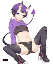 1boy bulge demon_tail femboy girly heart_pasties hoodie horns humanoid male_only non-human non-human_only oni original_character purple_hair tawapo trap zpapiko