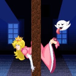 boo_(mario) clothed feet foot_fetish high_heels jayakun mario_(series) pixel_art princess_peach stuck_in_wall through_wall