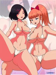 2girls bikini black_hair duo kunio-kun kunio-kun_series kyoko_(kunio-kun) layerth misako_(kunio-kun) multiple_girls orange_hair river_city_girls schoolgirl