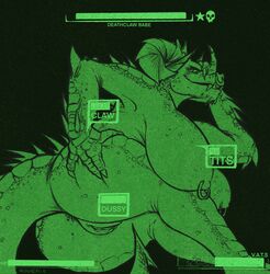 absurd_res anthro anthro_only anus ass bethesda_softworks big_breasts big_butt breasts deathclaw fallout female female_deathclaw gameplay_mechanics genitals gui hi_res holding_butt incogneat-o nipple_piercing nipples nude piercing pussy scalie solo video_games