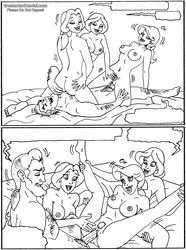 beauty_and_the_beast_(1991_film) claudette_(red) comic disney disney_villains drawnthatwayxx enchantedhentai.com female gaston laurette_(yellow) male paulette_(green) sketch the_bimbettes the_triplets