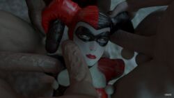 1girls 3d batman:_arkham_knight batman_(series) big_penis blender blue_eyes clothed_female_nude_male dark-skinned_male dc dc_comics female female_focus harley_quinn harley_quinn_(classic) huge_cock imminent_gangbang interracial light-skinned_female light-skinned_male multiple_males partial_male penis straight veiny_penis vekkte