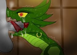 <3_eyes absurd_res anthro balls bodily_fluids boop deep_throat deepthroat duo erection face_fucking fellatio female genitals green_body green_scales grey_body heart hi_res human human_penetrating jesuscheesus kobold male male/female mammal neck_bulge nose_boop nude open_mouth oral oral_penetration penetration penis piercing reptile saliva scales scalie simple_background tears tongue tonguejob vein veiny_penis yellow_eyes