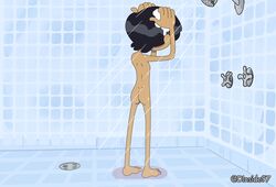 amphibia back_view deadinside97 disney disney_channel disney_xd marcy_wu nude nude_female rubbing_head shampoo shower showering straight_hair