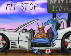 2007 anthro bottomless can car closed_eyes clothed clothing container dragon duo fellatio frill_(anatomy) head_crest head_frill horn male male/male oral penile sargon scalie sex vehicle western_dragon