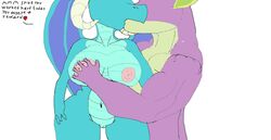 anthro breast_grab dragon dragon696 eyeless_male female kissing love male my_little_pony princess_ember_(mlp) sex smooth_skin spike_(mlp)